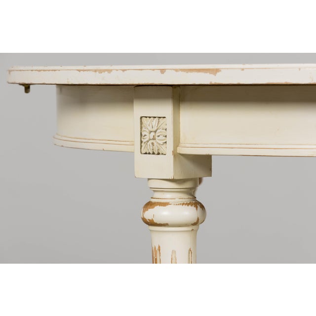 French Louis XVI Style Painted White Off-Round Extendable Dining Table For Sale - Image 4 of 18