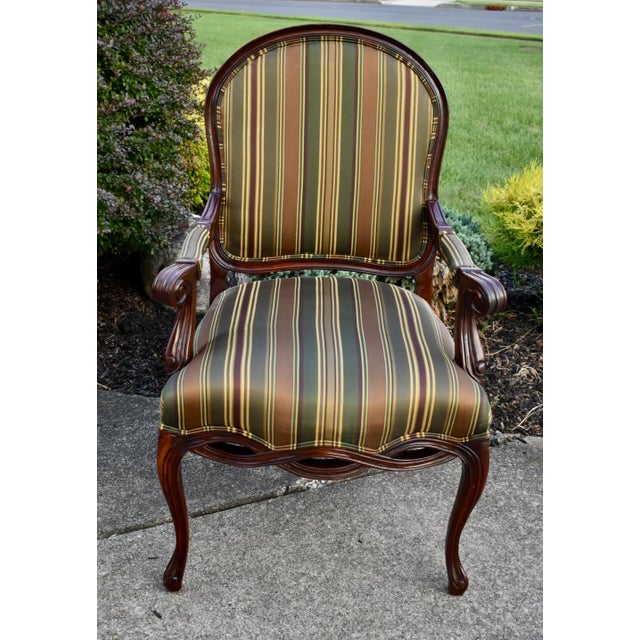 Tuscan Vintage Tuscan Style Mahogany Accent Chair W/Stripe Fabric For Sale - Image 3 of 12