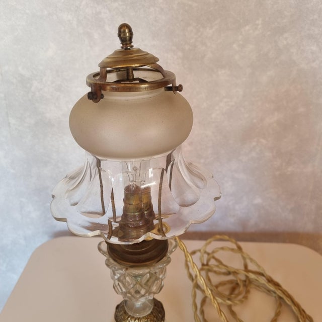 Shaped Crystal, Bronze and Brass Desk Lamp, Early 1900s For Sale - Image 4 of 15