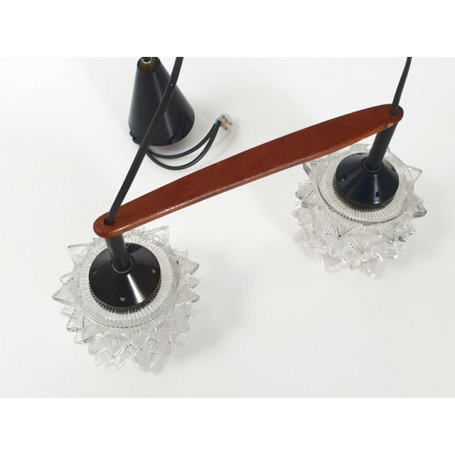Vintage Scandinavian Teak and Glass Pendant Light, 1960s For Sale - Image 4 of 8