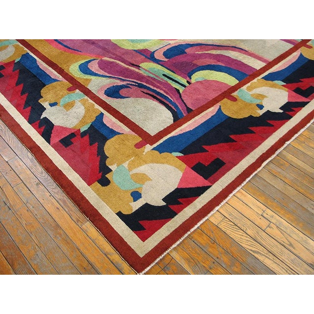 Ivory 1920s Ivory Abstract Floral Antique Chinese Art Deco Rug 9' X 11'6" Handknotted Wool Carpet For Sale - Image 8 of 10