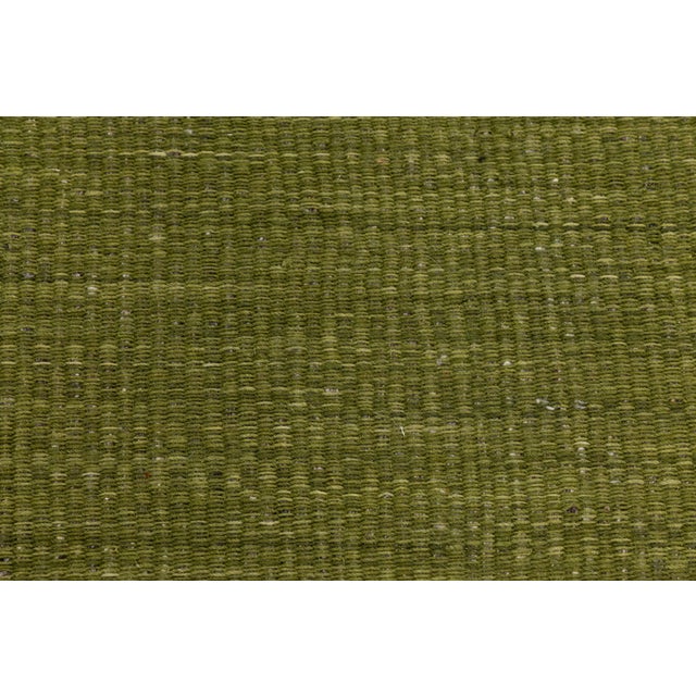 Modern Solid Olive Green Kilim Area Rug – Handmade Flatweave Wool 10x16 For Sale - Image 10 of 11