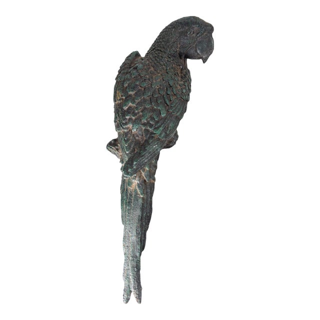 19th Century Cast Iron Model of a Parrot With Green Paint For Sale
