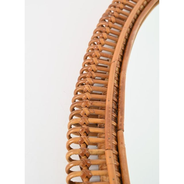 Large French Riviera Mirror in Rattan, Wicker and Bamboo attributed to J. Abraham, 1950s For Sale - Image 10 of 15