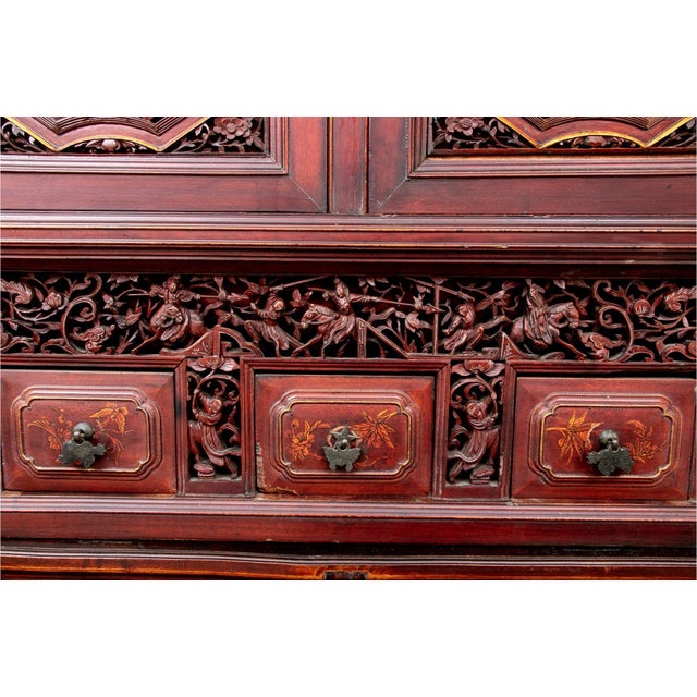 19th Century Carved Chinese Wedding Cabinet For Sale - Image 9 of 18