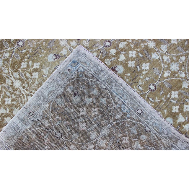 Mid 20th Century Antique All-Over Design Oushak Rug With Flowers in Ivory and Olive Green For Sale - Image 5 of 6