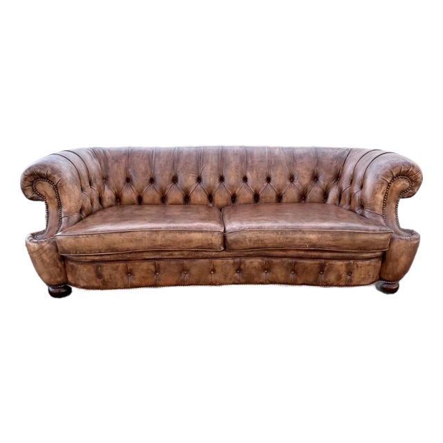 Vintage English Leather Chesterfield Sofa For Sale