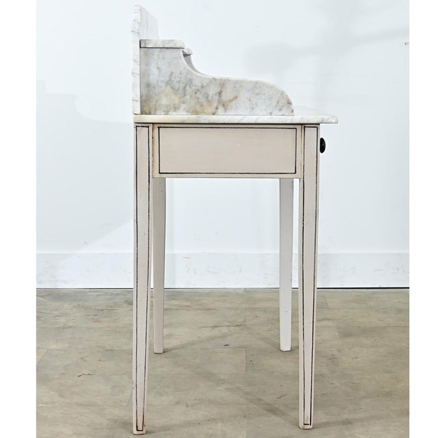 English 19th Century White Marble Top Vanity with New Paint For Sale - Image 9 of 16