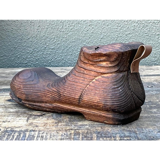 Rustic Vintage Italian Carved Wooden Shoe For Sale - Image 3 of 12