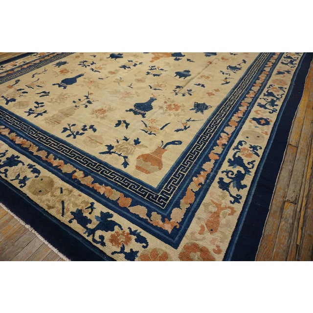 Textile Delightful Ivory and Blue Color With Unique Chinoiserie Design Antique Chinese Ningxia Rug For Sale - Image 7 of 12