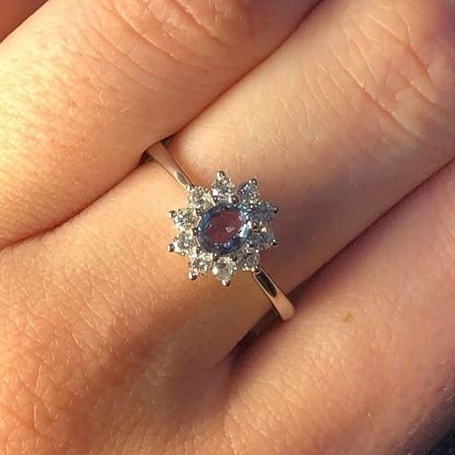 Art Deco Natural Alexandrite Ring With Earth Mined Diamonds: Solid 14k Gold, Size 6.75 For Sale - Image 3 of 9