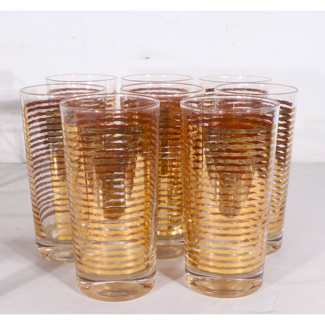 Wood Mid 20th Century Hollywood Regency Gold Band Drink Set by Colony Glass - 9pcs For Sale - Image 7 of 13