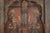 Antique Indian Painted Teakwood Window Panel, the frame showing a center shaped arch, with the 2 window panels behind...