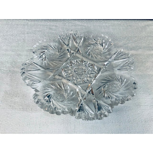 1990s Hand Cut Crystal Bowl & Two Small Plates For Sale - Image 5 of 8