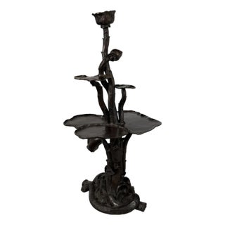 Monumental Bronze Lotus Fountain Sculpture, 58” H – Multi-Tier Botanical Form For Sale