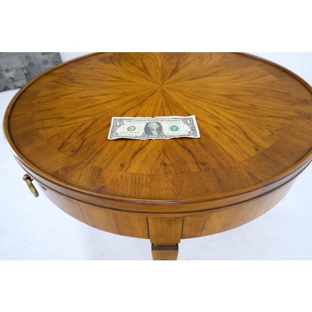 Mid 20th Century Baker Walnut Round Sunburst Pattern Gallery Top Drawer Side Lamp Table Stand For Sale - Image 6 of 15