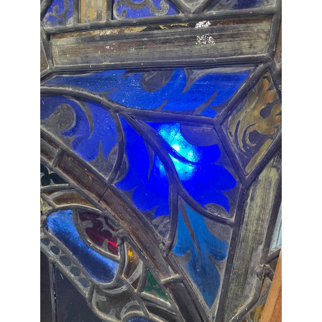 Antique Gothic Revival "Cross and Crown" Stained Glass Liturgical Panel For Sale - Image 12 of 12