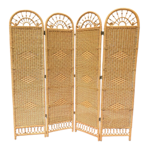Vintage Coastal Wicker 4 Panel Privacy Screen