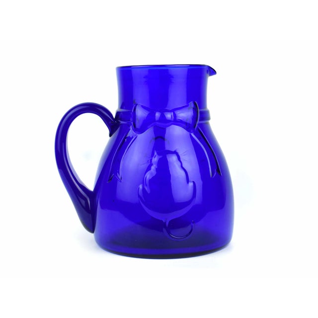 Mid 20th Century Cobalt Blue Glass Sitting Cat Design Italian Pitcher For Sale - Image 4 of 7