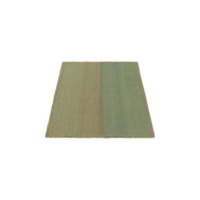 2010s Rug & Kilim’s Contemporary Square Kilim With Textural Beige and Blue Stripes For Sale - Image 5 of 6