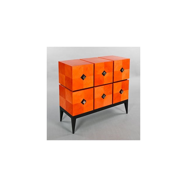 Two-Drawer Diamond Chest of Drawers in Orange-Stained Pear Wood from Aymeric Lefort For Sale - Image 4 of 9