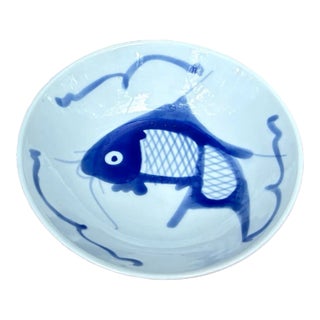 Small Chinese Blue/White Ceramic Fish Dish For Sale