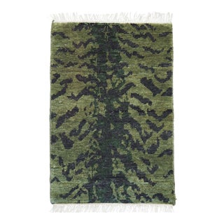 Hand-Knotted Striped Tiger Pattern Bengal Rug in Deep Green - 9 X 12 For Sale