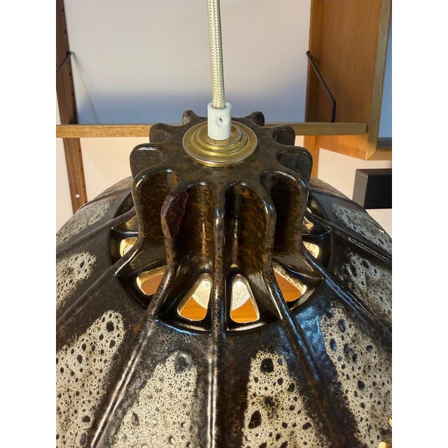Brown and Grey Ceramic Pendant Lamp, West Germany For Sale - Image 4 of 11