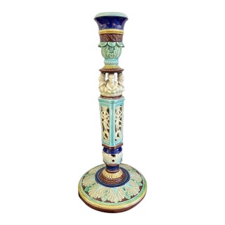 Antique English Wedgwood Majolica Candlestick Candle Holder Cinque Cento C1876 For Sale