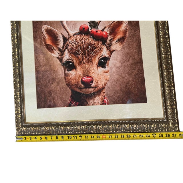 Pair of 28” Square Christmas Canvas Canvas Prints in Heavy Carved Gilt Wood Frames For Sale - Image 10 of 12