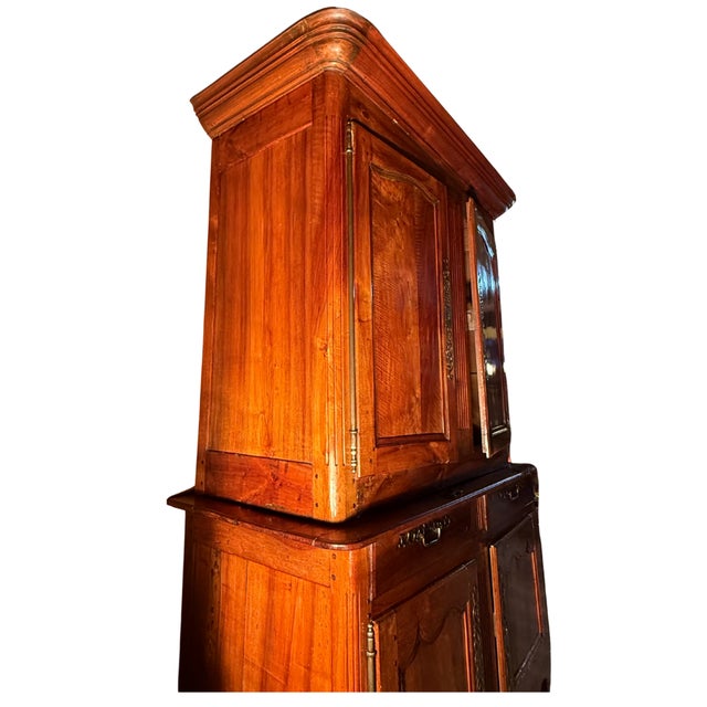 **Antique French Louis XV Period Tall Double Walnut Buffet** For Sale - Image 4 of 11