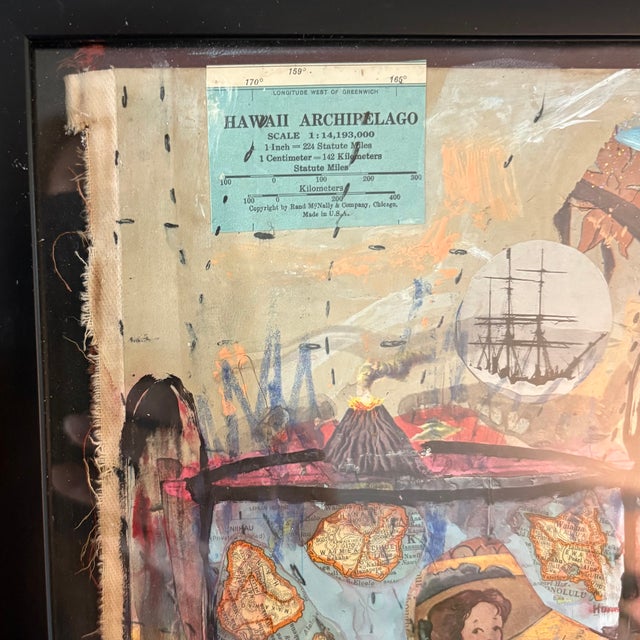 NOLA artist Chris Lawson mixed media. Self-taught Southern artist collage and painting in vintage solid wood frame under...