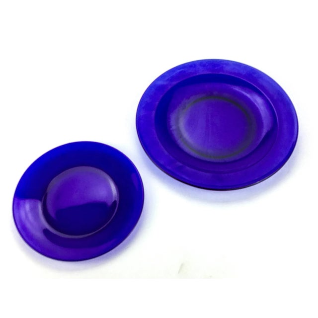 Glass Vintage 6” Deep Cobalt Blue French Glass Serving Plates For Sale - Image 7 of 8