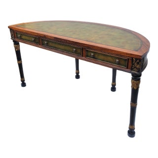 20th Century Maison Jansen Style Leather Top Demilune Desk Console Table For Sale