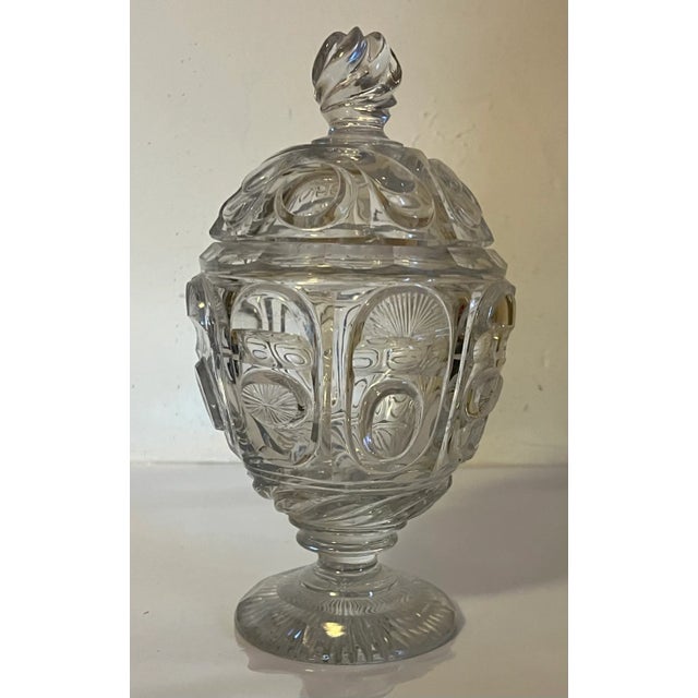 Antique 19th Century French Belle Epoque Cut Crystal Glass Urn and Cover For Sale - Image 4 of 12