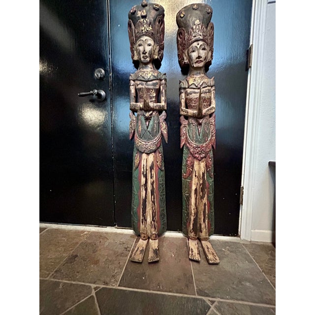 Pair - 52 Inch Gorgeous Antique Balinese Buddhist Deity Praying Hand ...