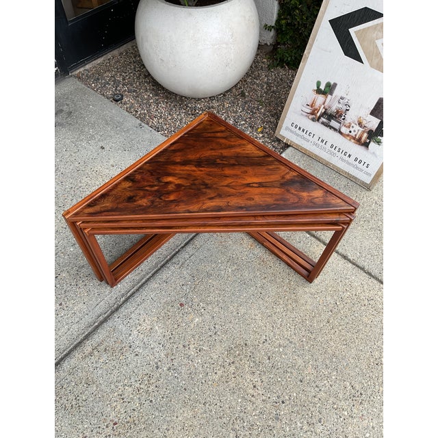 Wood Rare Set of 3 Attributed to Kai Kristiansen Rosewood Nesting Tables, Vildbjerg Møbelfabrik, Denmark, 1960s For Sale - Image 7 of 14