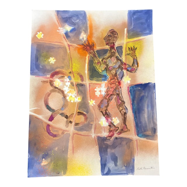 1970’s Original Abstract Expressionist Watercolor Painting Signed For Sale