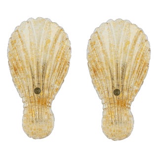 Murano Ice Glass Brass Sconces attributed to Hillebrand, Germany, 1970s, Set of 2 For Sale