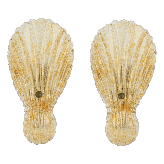 Murano Ice Glass Brass Sconces attributed to Hillebrand, Germany, 1970s, Set of 2 For Sale