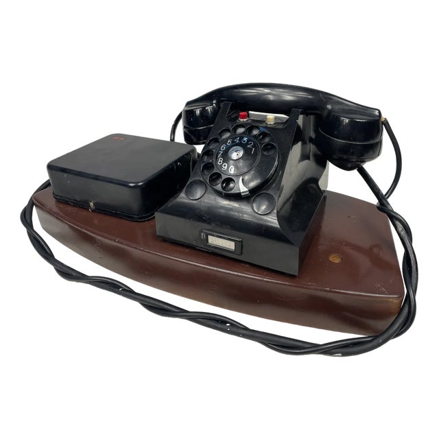 Vintage Bakelite Rotary Telephone with Wooden Base, 1930s For Sale