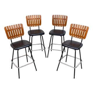 Mid-Century Modern Umanoff Style Slatted Bar Stools - Set of 4 For Sale