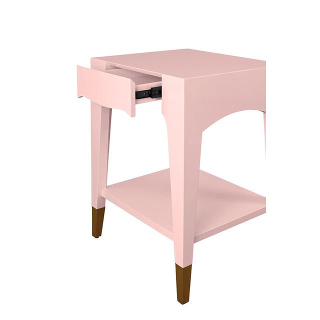 Matthew Izzo Home Patti Glossy Pink Lacquer One Drawer Side Table With Antique Brass Foot Caps For Sale In New York - Image 6 of 7