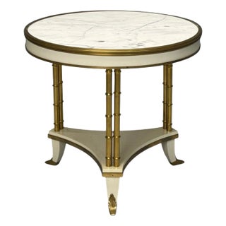 Maison Jansen Style, Hollywood Regency, White Lacquer, Brass, Bouilliote Table For Sale