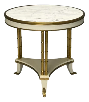 Maison Jansen Style, Hollywood Regency, White Lacquer, Brass, Bouilliote Table