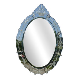 Vintage Venetian Oval Mirror with Pediment, 1950s For Sale