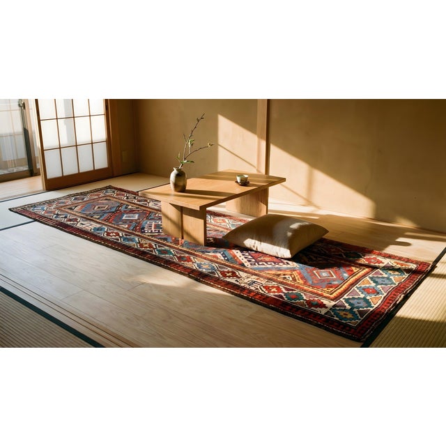 Textile 1890s Multicolor Medallion Antique Caucasian Moghan Rug 3'5" X 9'5" Handknotted Wool Carpet For Sale - Image 7 of 8