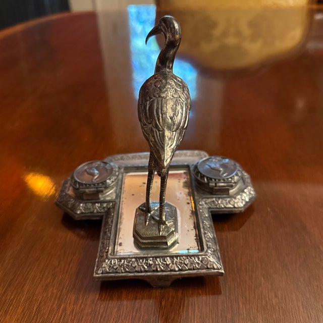 Late 19th Century 1880s Figural Crane / Heron Inkwell & Pen Rest For Sale - Image 5 of 8