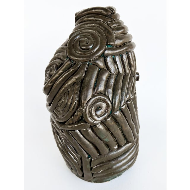 Brutalist Hand-Built Glazed Coil Terracotta Studio Pottery Vase For Sale - Image 4 of 6