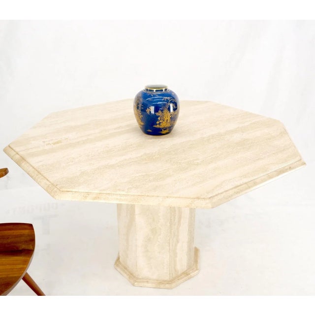 Large Round Octagon Shape Single Pedestal Travertine Dining Conference Table For Sale - Image 6 of 13
